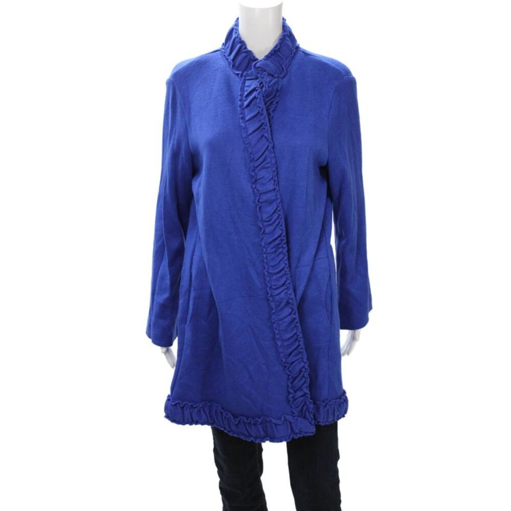 Pure Essence Women Classic High Neck Long Sleeve Coatigan Blue Button Size XL